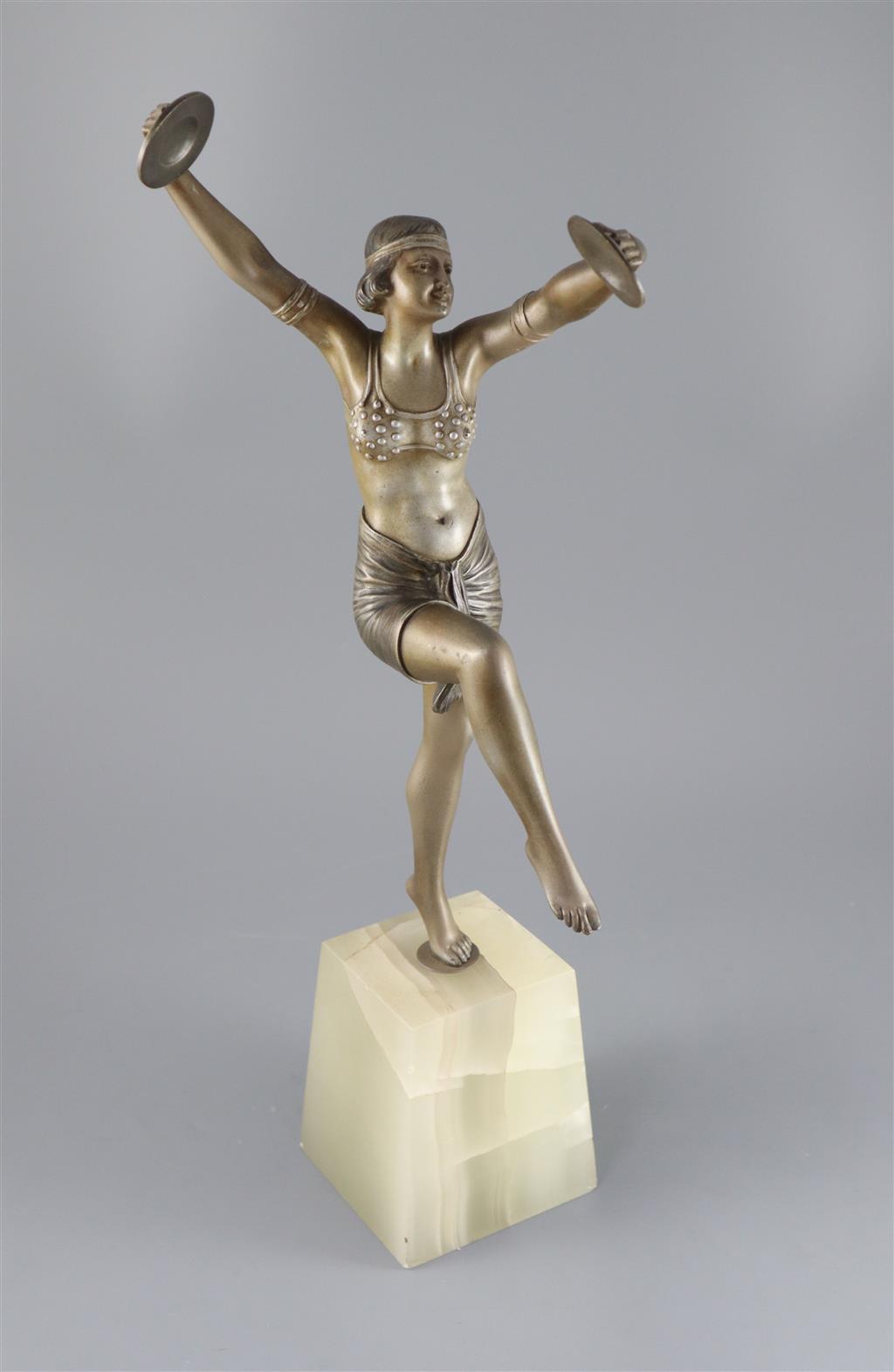 Henri Fugère (French, 1872 ~ 1944) - an Art Deco patinated bronze figure of a cymbals dancer, height 21.5in.